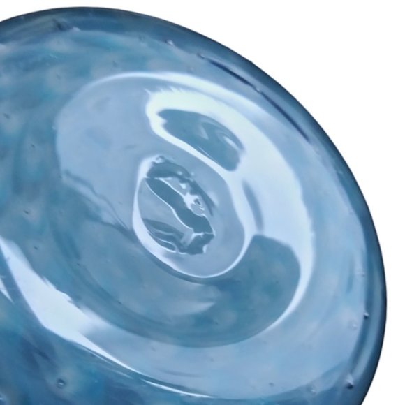 Blue Opalescent Controlled Bubble Glass Swirl Vase Peacock Eye Turquoise Vase - Picture 9 of 10